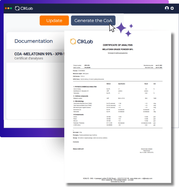 Certificate of analysis CIKLab